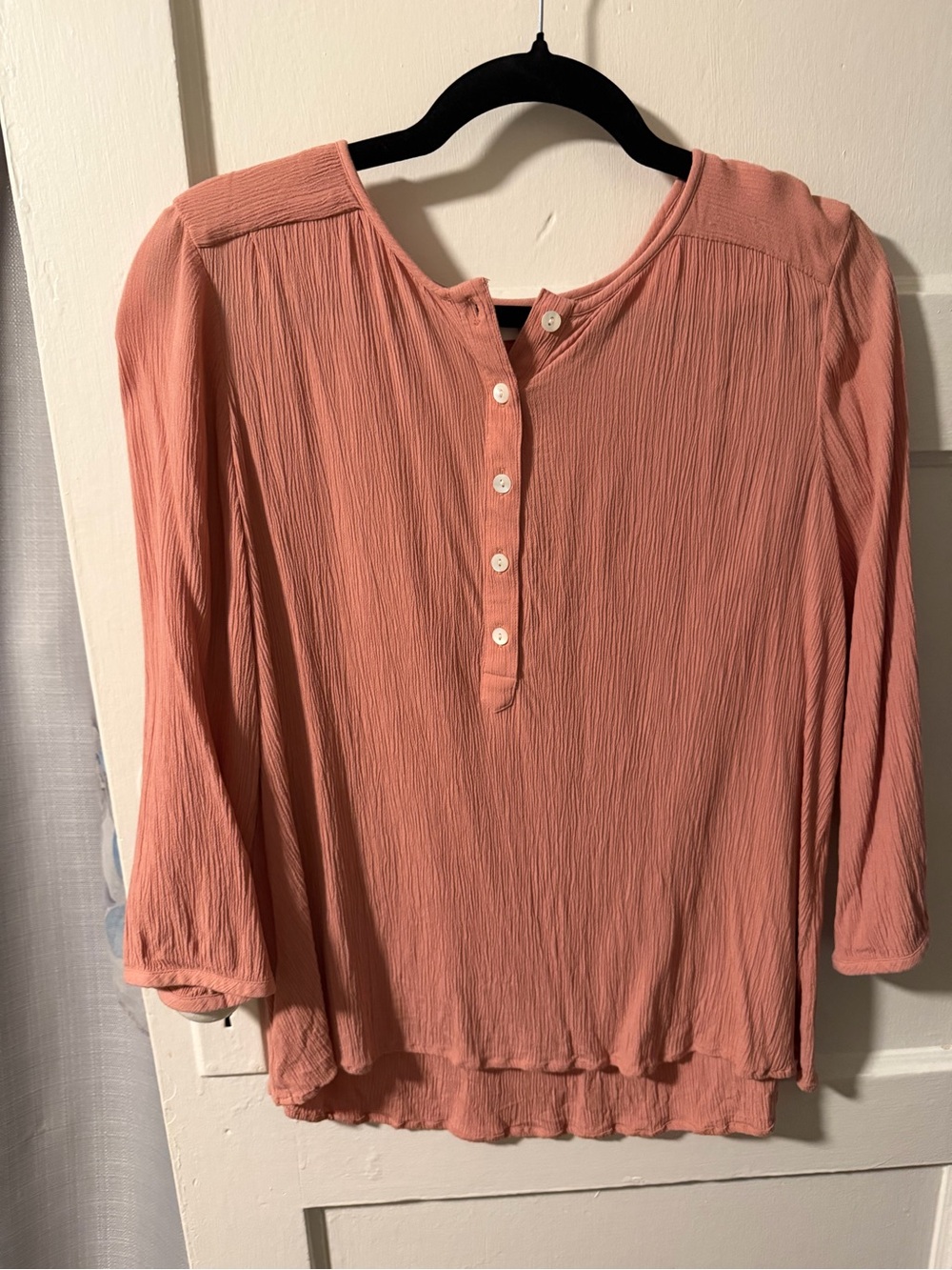 Purejill Textured 100% Viscose Coral Button Henley Blouse Airy Size Medium